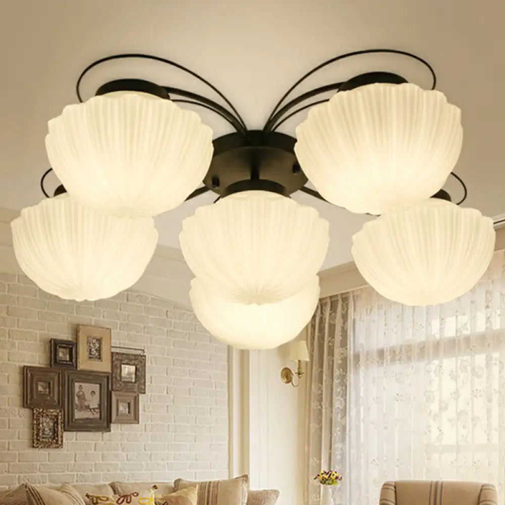 DecorBites™ DecorBites™ Ribbed Cream Glass Black Flush Mount Chandelier: Classic Semi Flush Light for Dining Room