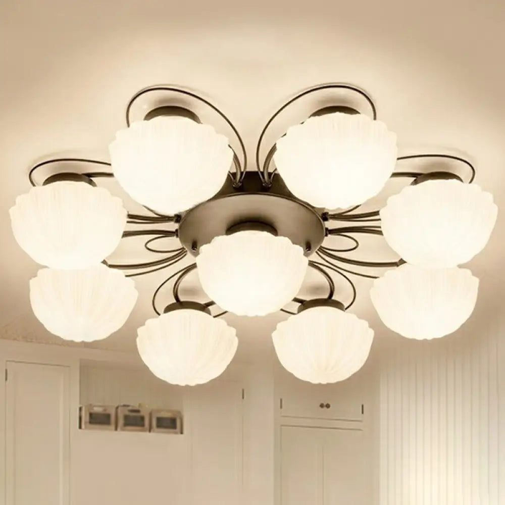 DecorBites™ DecorBites™ Ribbed Cream Glass Black Flush Mount Chandelier: Classic Semi Flush Light for Dining Room