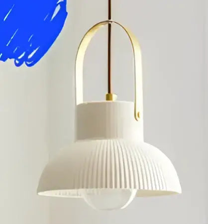 Ribbed cream glass pendant light with gold-toned handle and brass hardware perfect for dining room decorbites ceramic led