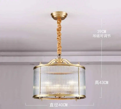 Gold-toned decorbites glass chandelier with cylindrical vertical glass rods and twisted rope pendant for living room lighting