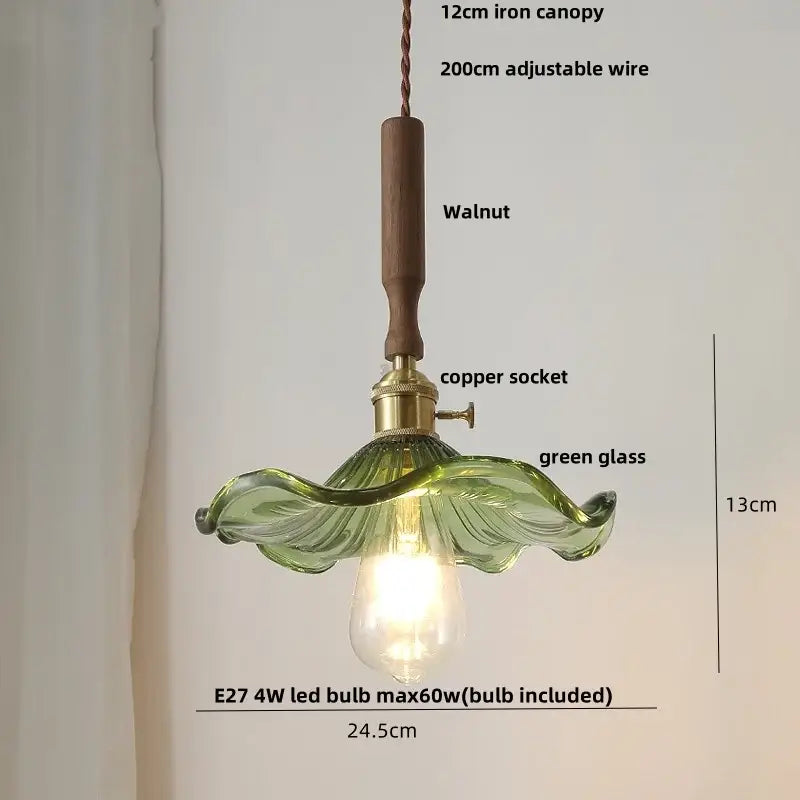 Delicate green glass ceramic led pendant lamp with brass socket and leaf design for dining room decorbites ceramic led