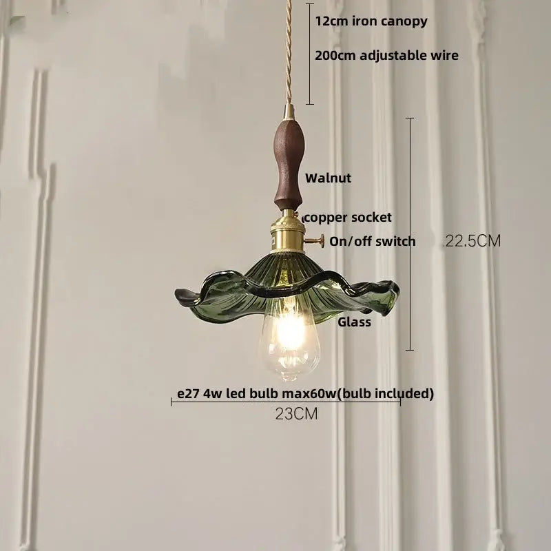 Delicate green ribbed glass pendant lamp with walnut handle and brass accents decorbites ceramic led pendant for dining room