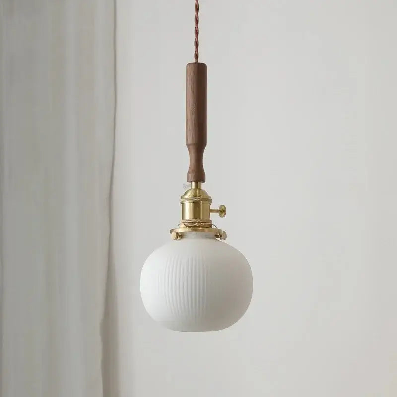 White ribbed glass pendant lamp with brass fixture and wooden handle decorbites ceramic led pendant for dining room