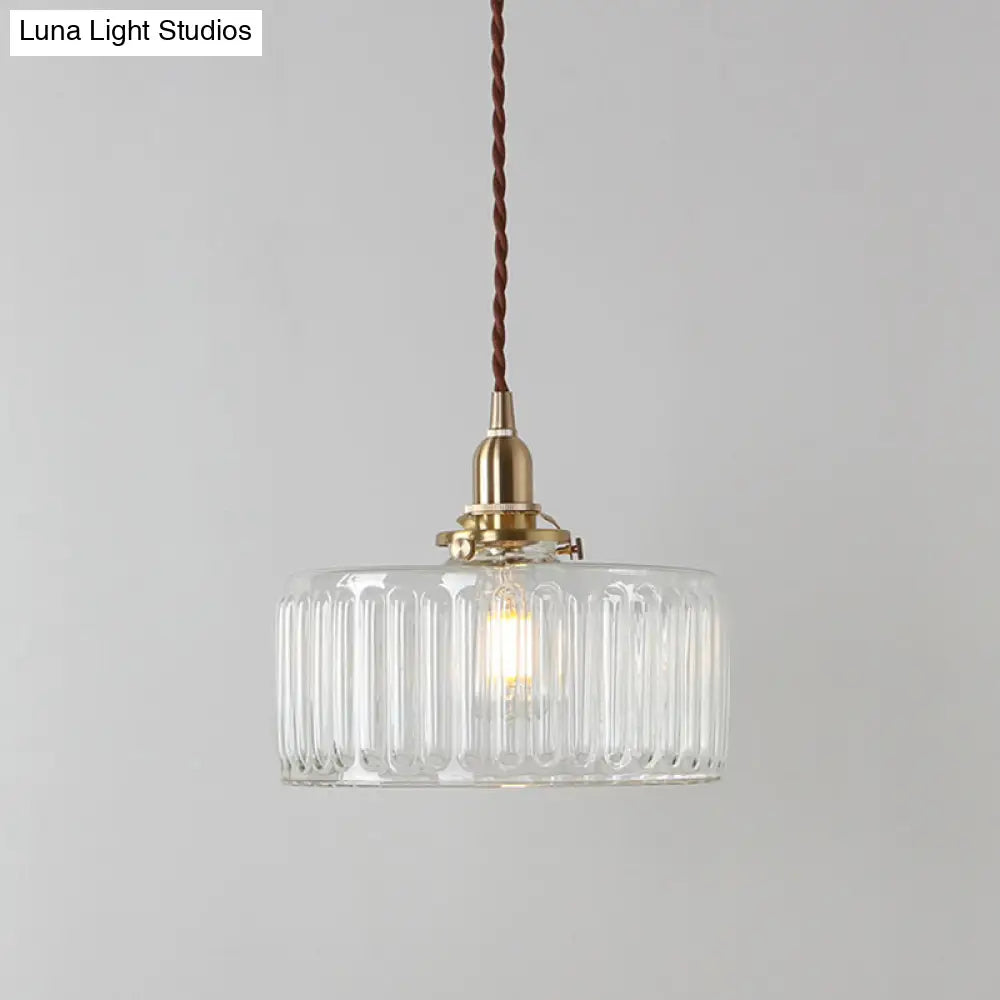 Ribbed Glass Brass Pendulum Light - Warehouse Suspension Lamp