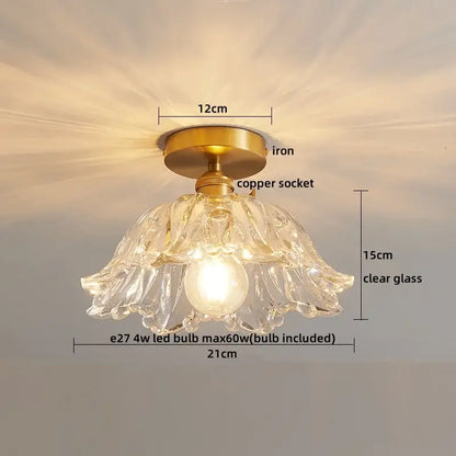 A delicate ribbed glass copper led ceiling light with brass-finished iron base and copper socket for dining room