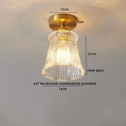 Vintage-style ribbed glass copper led ceiling light with brass iron base and fluted shade for dining room chandelier