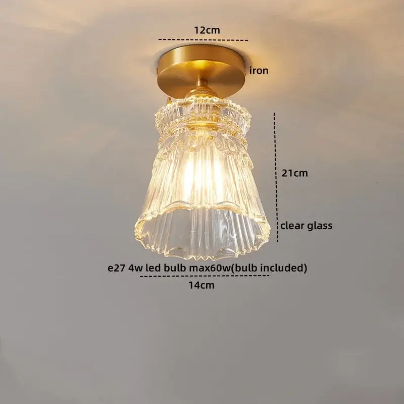 Vintage-style ribbed glass copper led ceiling light with brass iron base and fluted shade for dining room chandelier