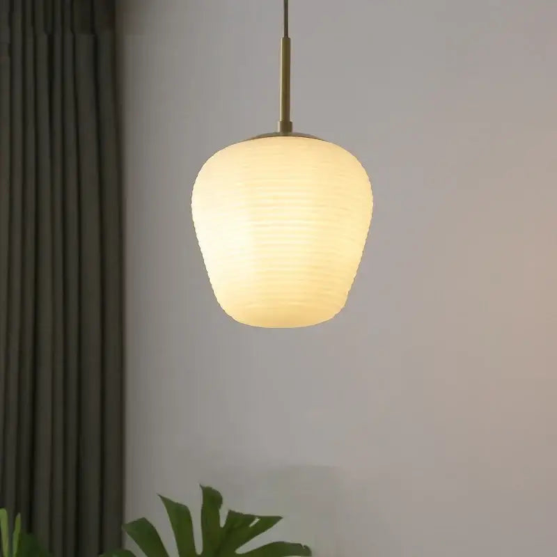 Warm-toned ribbed glass copper led pendant chandelier with brass rod for dining room pendant chandelier lighting