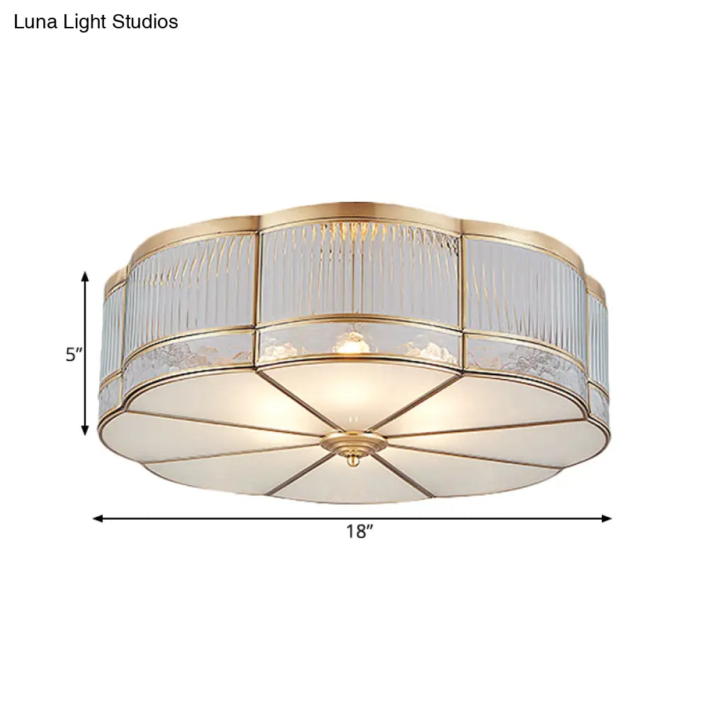 DecorBites™ DecorBites™ Ribbed Glass Gold Ceiling Flush Mount Lamp - Clover Design with 3/4 Heads - Available in 14" or 18" - Ideal for Dining Room Decor