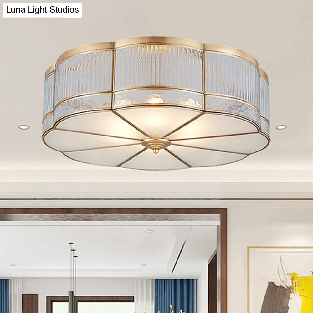 DecorBites™ DecorBites™ Ribbed Glass Gold Ceiling Flush Mount Lamp - Clover Design with 3/4 Heads - Available in 14" or 18" - Ideal for Dining Room Decor