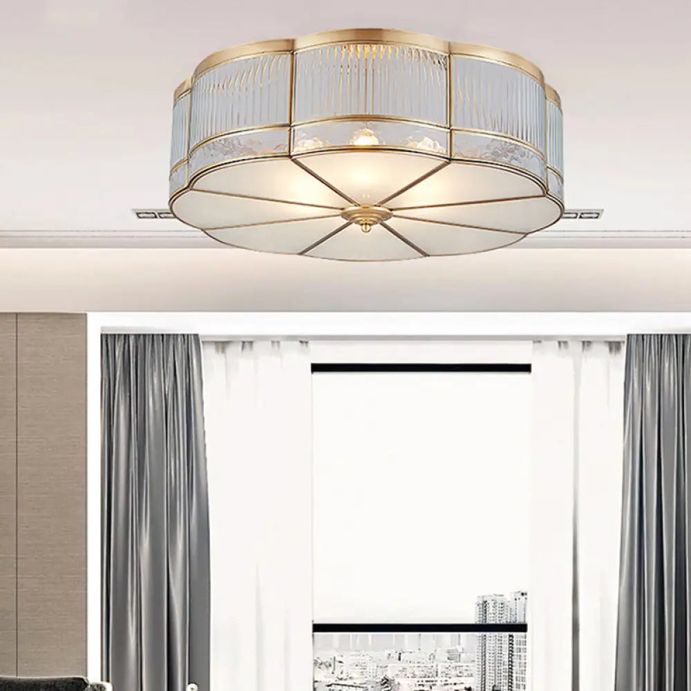 DecorBites™ DecorBites™ Ribbed Glass Gold Ceiling Flush Mount Lamp - Clover Design with 3/4 Heads - Available in 14" or 18" - Ideal for Dining Room Decor