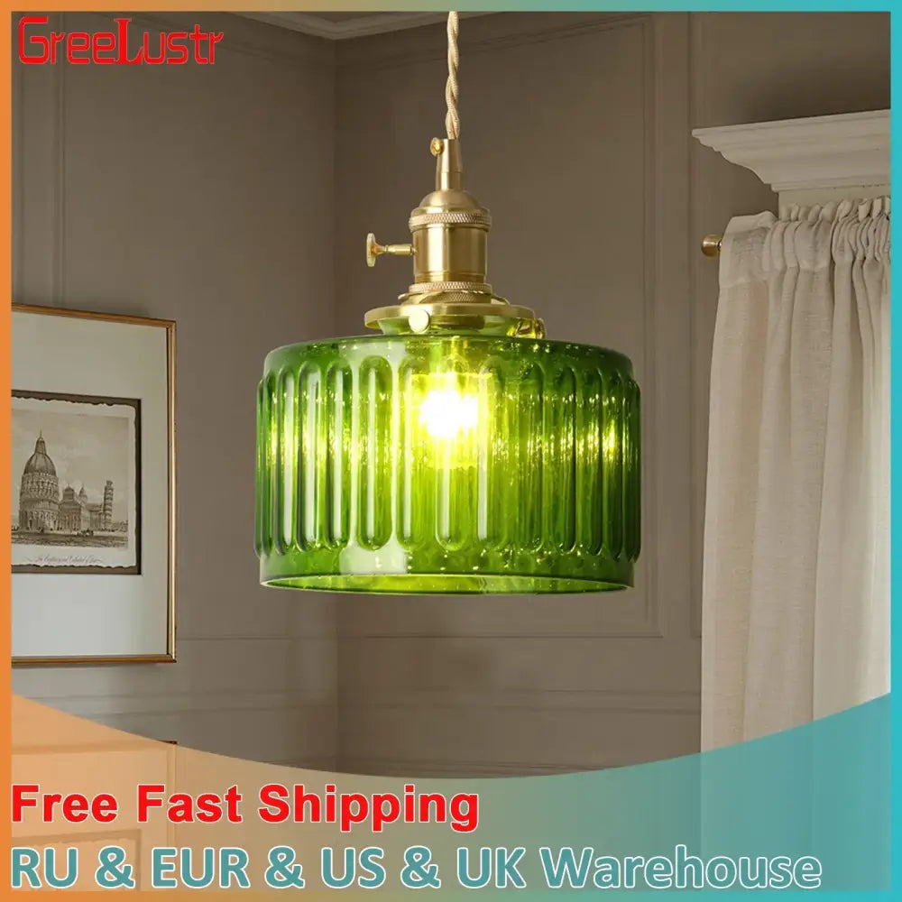 Green ribbed glass pendant light with brass hardware ideal for kitchen island decorbites green pendant chandelier