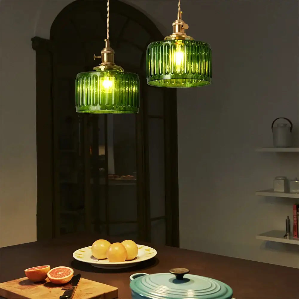 Ribbed green glass pendant light with brass hardware for kitchen island decorbites green pendant chandelier