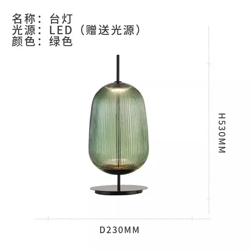 Green ribbed glass table lamp with black metal base and stem for decorbites green red bedroom lighting