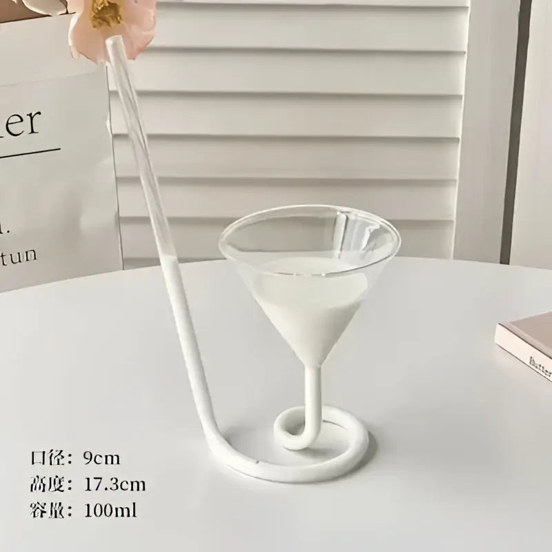 White glass martini cocktail set with curved straw and base from decorbites heart love glass mugs for couple use