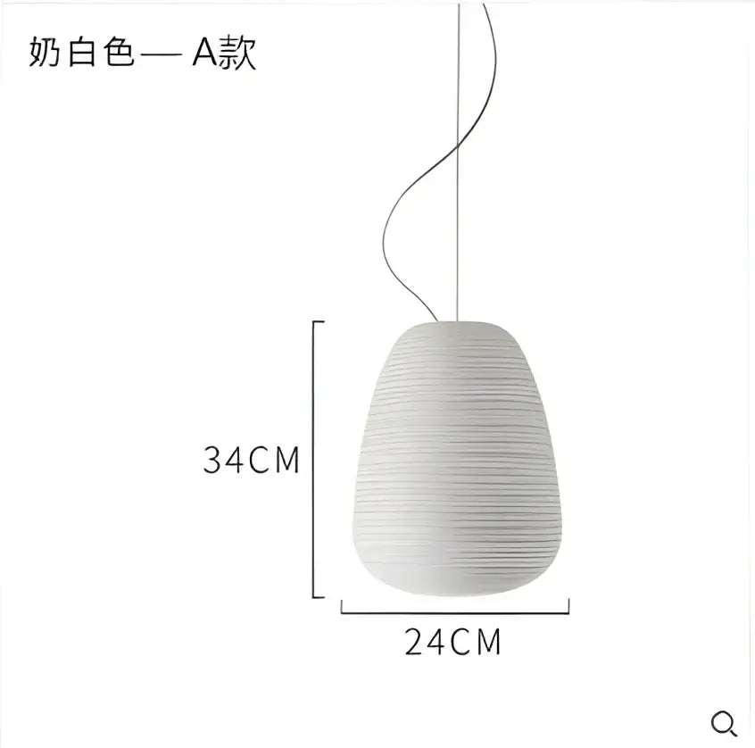 A sleek 34cm tall ribbed off white glass whorl pendant light with ceramic shade suspended by a thin cord