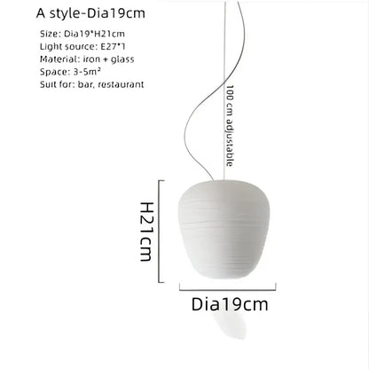 White textured apple-shaped decorbites glass cocoon pendant light with ribbed off-white paper glass for kitchen decor