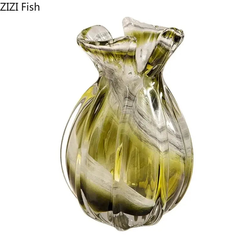 Translucent olive green glass vase with fluted rim and vertical ridges ideal for vase hydroponics plant use