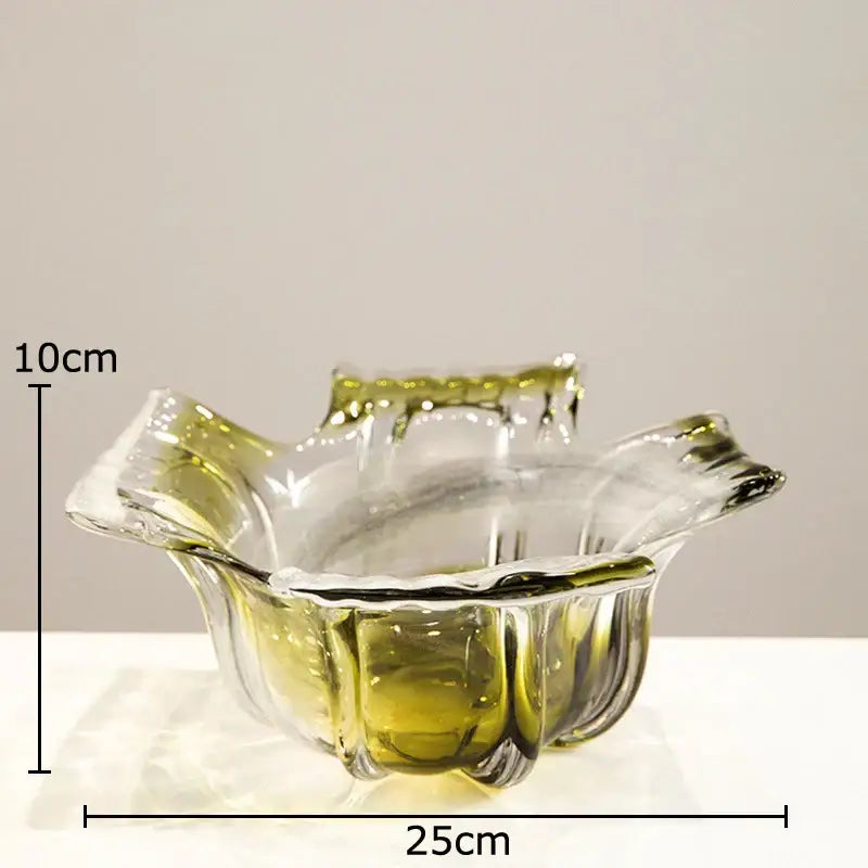 A translucent ribbed green glass vase hydroponics plant bowl with fluted rim and two small handles for dining decor