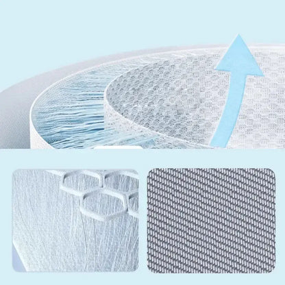 Ribbed pink soft bed mat set featuring white mesh fabric with hexagonal pattern and fine breathable texture