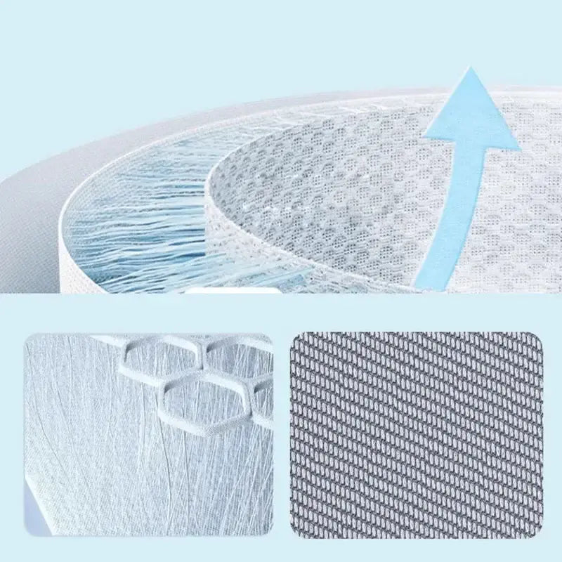 Ribbed pink soft bed mat set featuring white mesh fabric with hexagonal pattern and fine breathable texture
