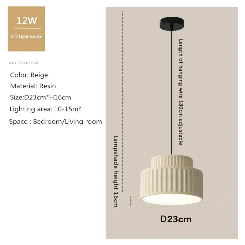 Beige ribbed tiered cream resin led pendant light with adjustable hanging wire for dining room decorbites cream resin