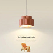 Terracotta ribbed tiered pendant light with warm glow made of decorbites cream resin led for dining room decor