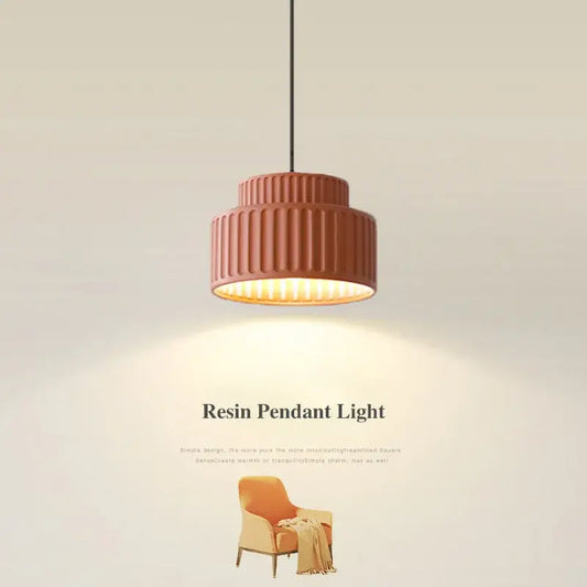 Terracotta ribbed tiered pendant light with warm glow made of decorbites cream resin led for dining room decor