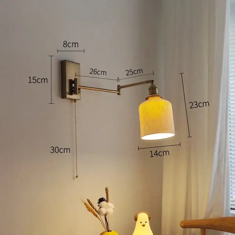 Adjustable brass swing arm wall sconce with ribbed yellow glass shade for bedroom lighting decorbites brass swing arm