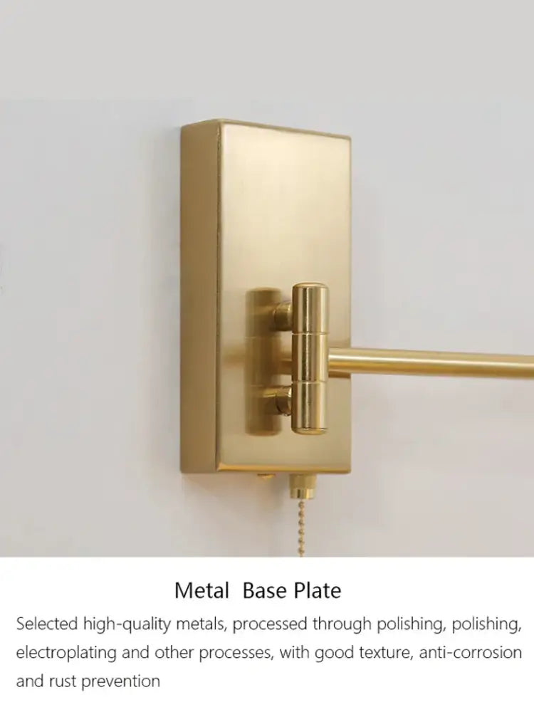 Brass swing arm wall sconce with brass-finished metal base and adjustable arm for modern bedroom decorbites brass swing lighting