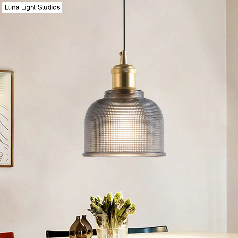 Ridged Glass Pendant Light - Traditional Cup Shape for Balcony and Kitchen