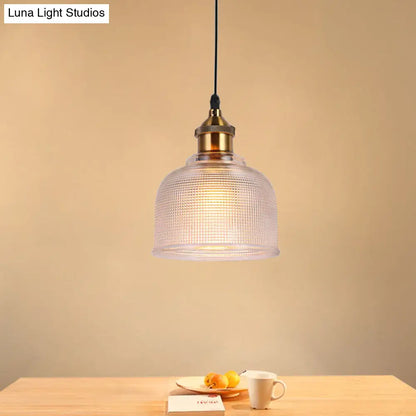 Ridged Glass Pendant Light - Traditional Cup Shape for Balcony and Kitchen