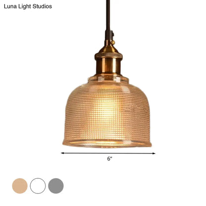 Ridged Glass Pendant Light - Traditional Cup Shape for Balcony and Kitchen