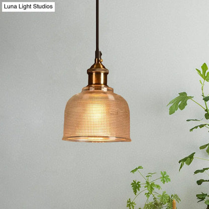 Ridged Glass Pendant Light - Traditional Cup Shape for Balcony and Kitchen