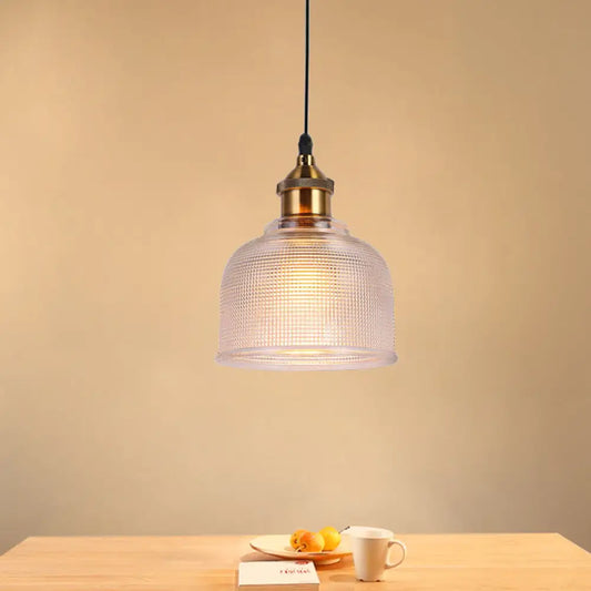 Ridged Glass Pendant Light - Traditional Cup Shape for Balcony and Kitchen