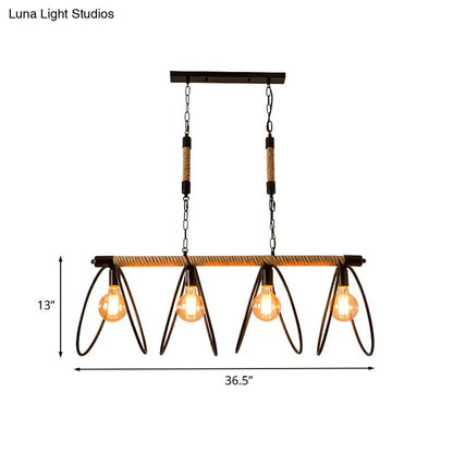 Rijl al Awwa - Open 4 Lights Rope Chandelier Factory Black Finish Open Bulb Restaurant Pendant Light  with/without Ring Deco