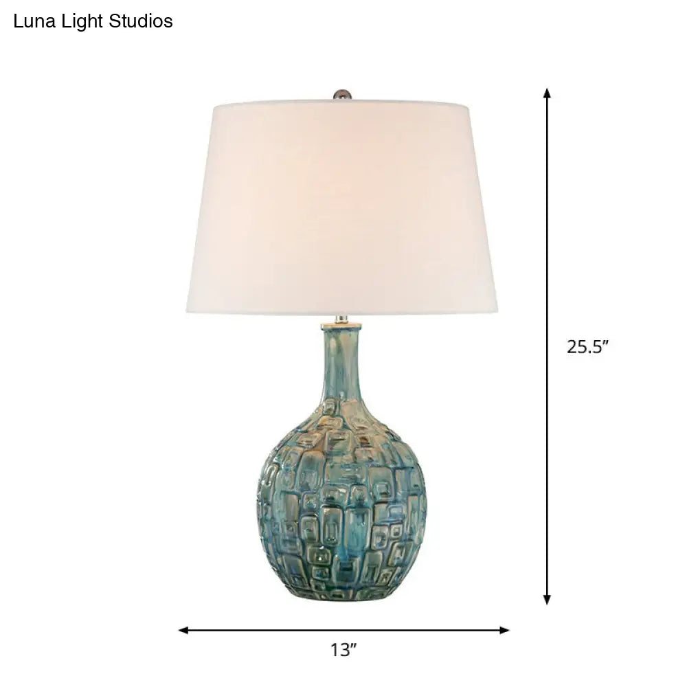 Rita - Rural Conical Nightstand Lamp: 1-Bulb Fabric Shade Table Lamp in Blue