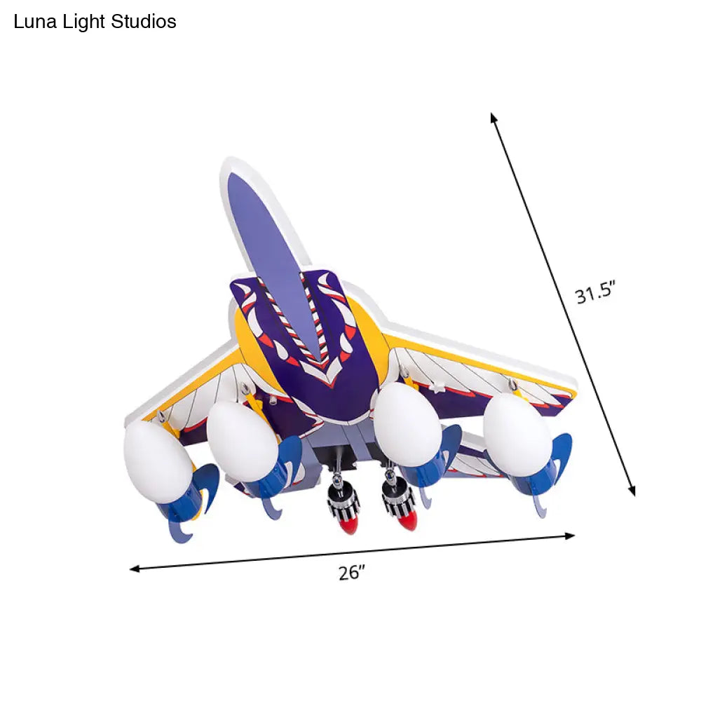 DecorBites™ DecorBites™ Rocket Kids Room Semi Flush Lamp with 4 Metallic Bulbs - Blue Ceiling Mounted Light