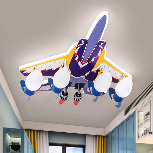 DecorBites™ DecorBites™ Rocket Kids Room Semi Flush Lamp with 4 Metallic Bulbs - Blue Ceiling Mounted Light