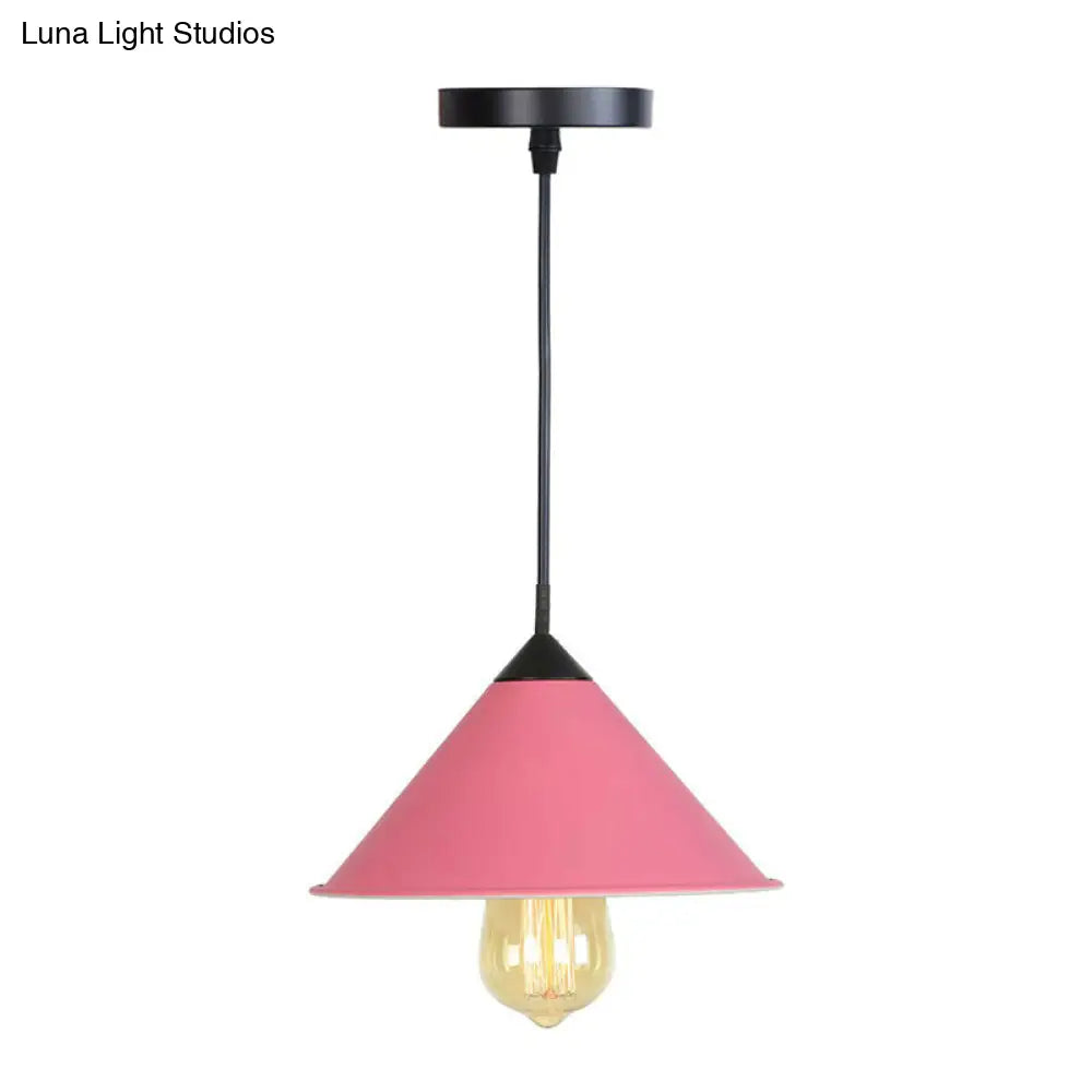 Roll-Edged Conical Iron Pendant Lamp in Pink/Blue/Grey - Loft Style for Single Dining Room