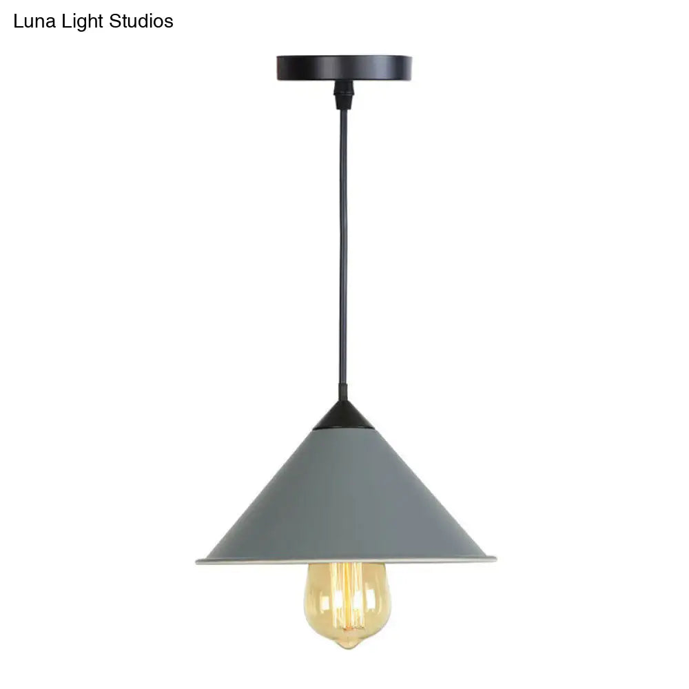 Roll-Edged Conical Iron Pendant Lamp in Pink/Blue/Grey - Loft Style for Single Dining Room