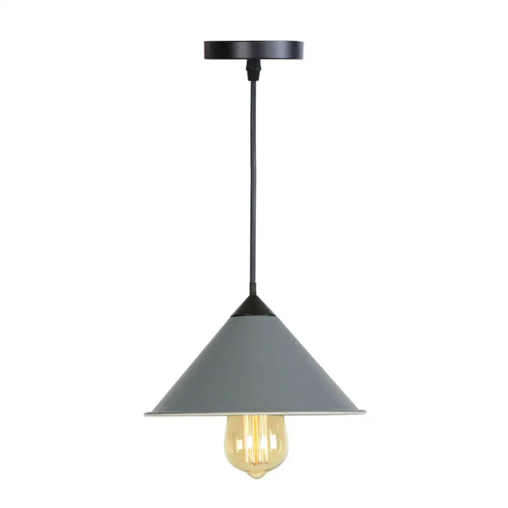 Roll-Edged Conical Iron Pendant Lamp in Pink/Blue/Grey - Loft Style for Single Dining Room