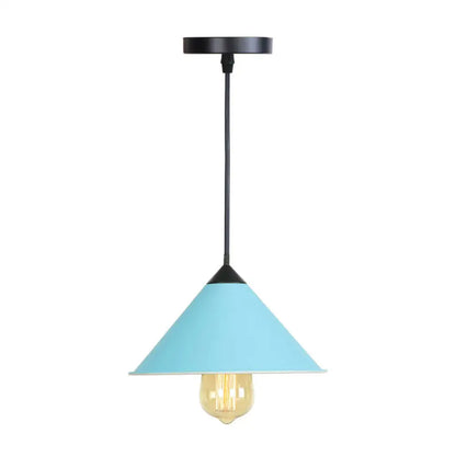 Roll-Edged Conical Iron Pendant Lamp in Pink/Blue/Grey - Loft Style for Single Dining Room