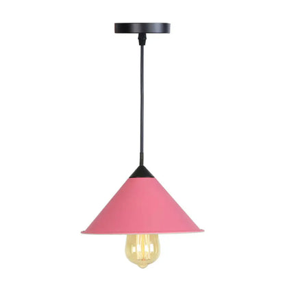 Roll-Edged Conical Iron Pendant Lamp in Pink/Blue/Grey - Loft Style for Single Dining Room