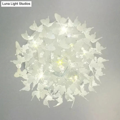 DecorBites™ DecorBites™ Romantic Butterfly Crystal Flush Ceiling Light for Shop - Round Metal White Ceiling Fixture