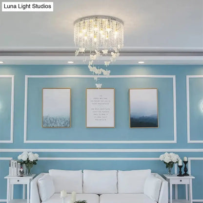 DecorBites™ DecorBites™ Romantic Butterfly Crystal Flush Ceiling Light for Shop - Round Metal White Ceiling Fixture