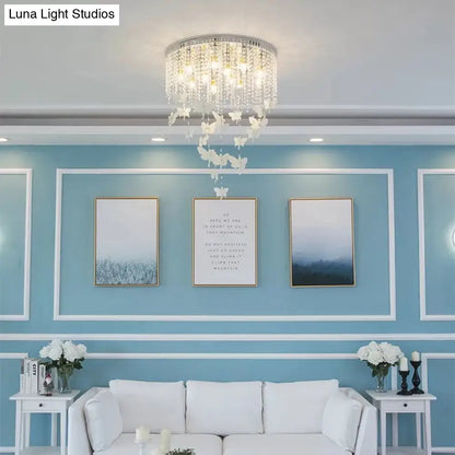 DecorBites™ DecorBites™ Romantic Butterfly Crystal Flush Ceiling Light for Shop - Round Metal White Ceiling Fixture