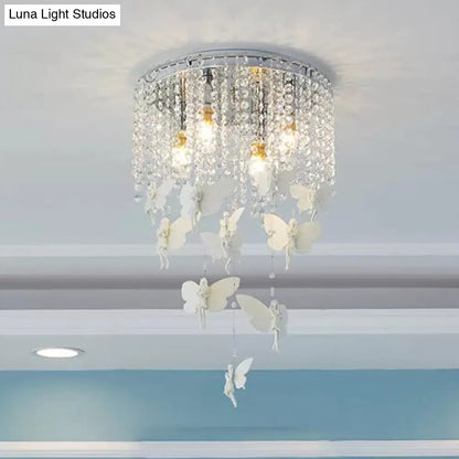 DecorBites™ DecorBites™ Romantic Butterfly Crystal Flush Ceiling Light for Shop - Round Metal White Ceiling Fixture