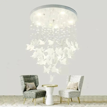 DecorBites™ DecorBites™ Romantic Butterfly Crystal Flush Ceiling Light for Shop - Round Metal White Ceiling Fixture