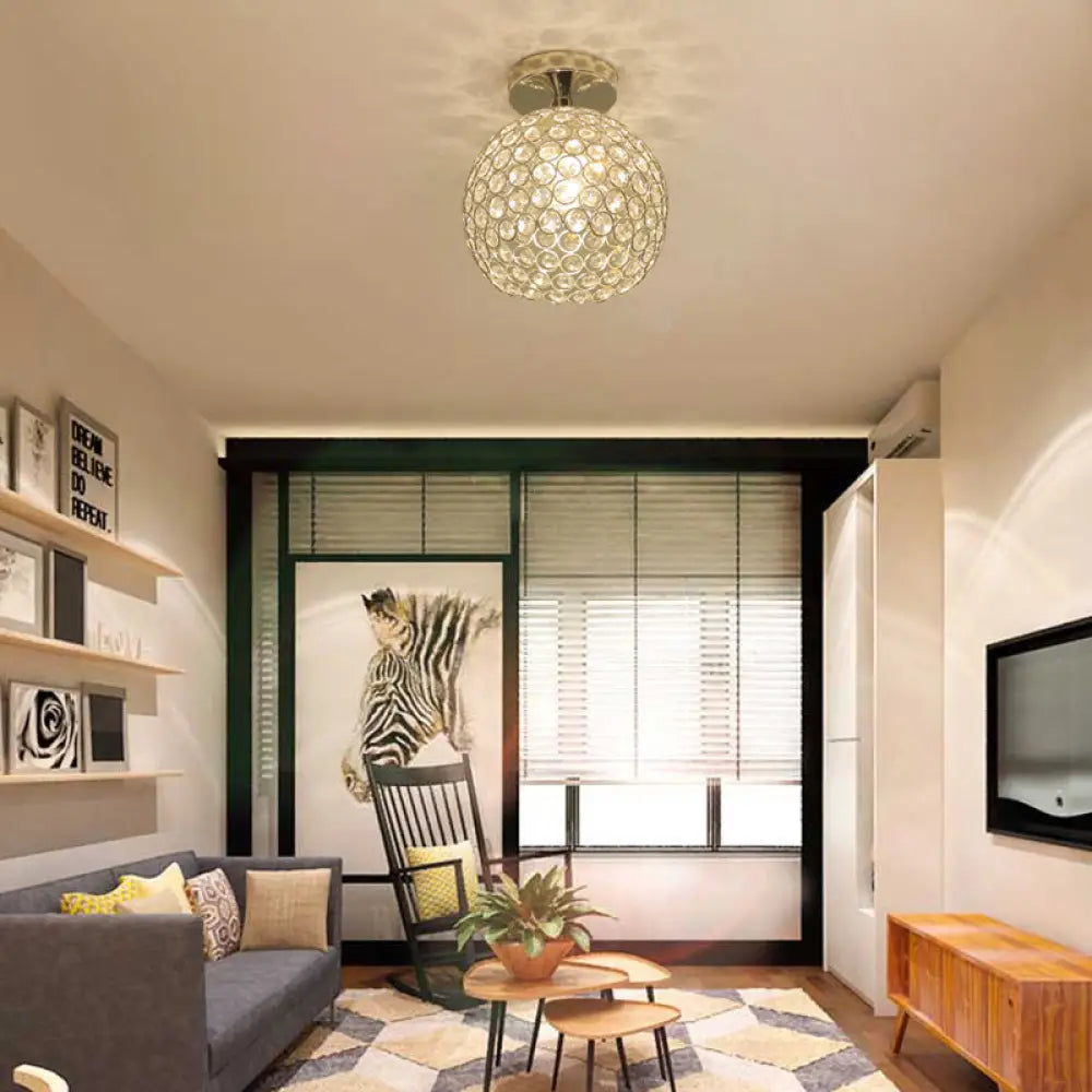 DecorBites™ DecorBites™ Romantic Chrome Flush Mount Ceiling Light with Crystal Accent for Corridor